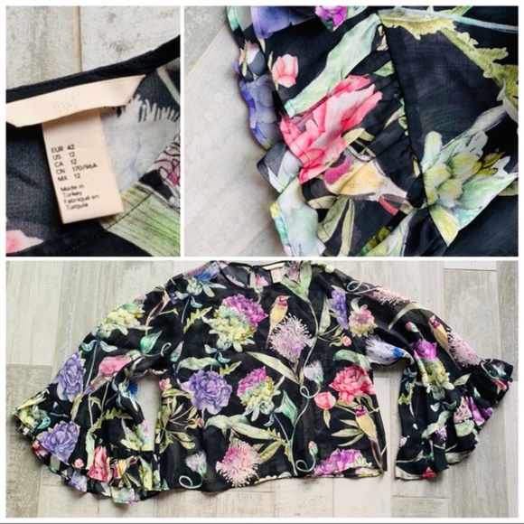 H&M Seethrough Floral BatWing Bell Flare Sleeve - Picture 8 of 16
